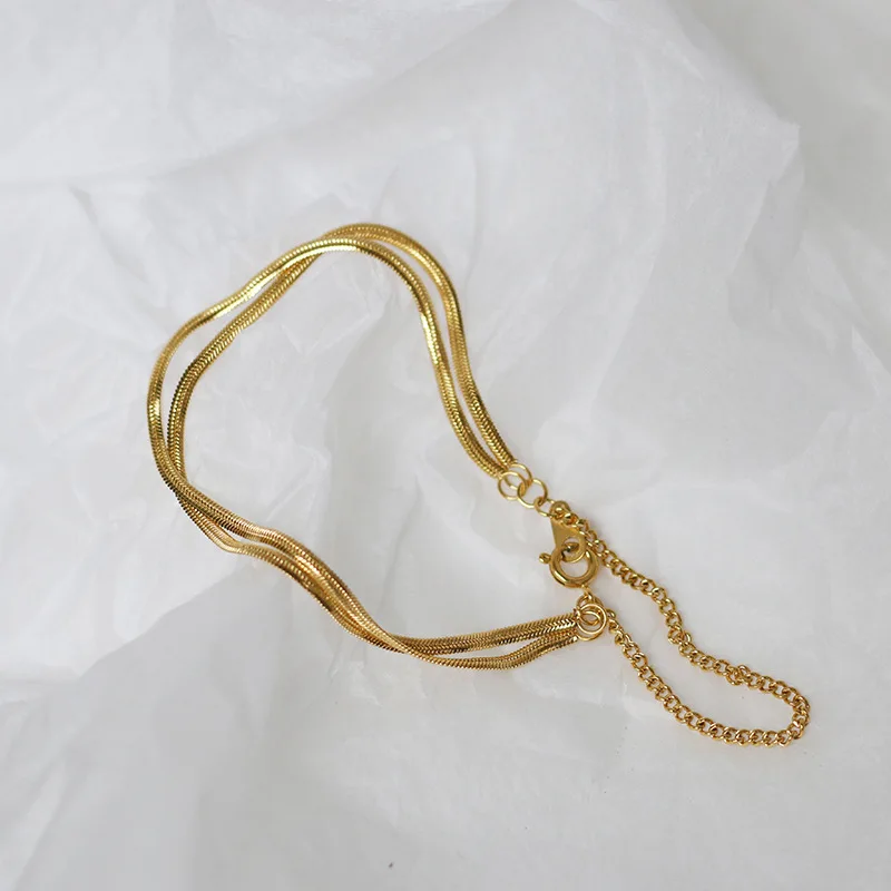 

Waterproof Minimalist Double Layer 18K Gold Plated Stainless Steel Snake Chain Bracelet For Women