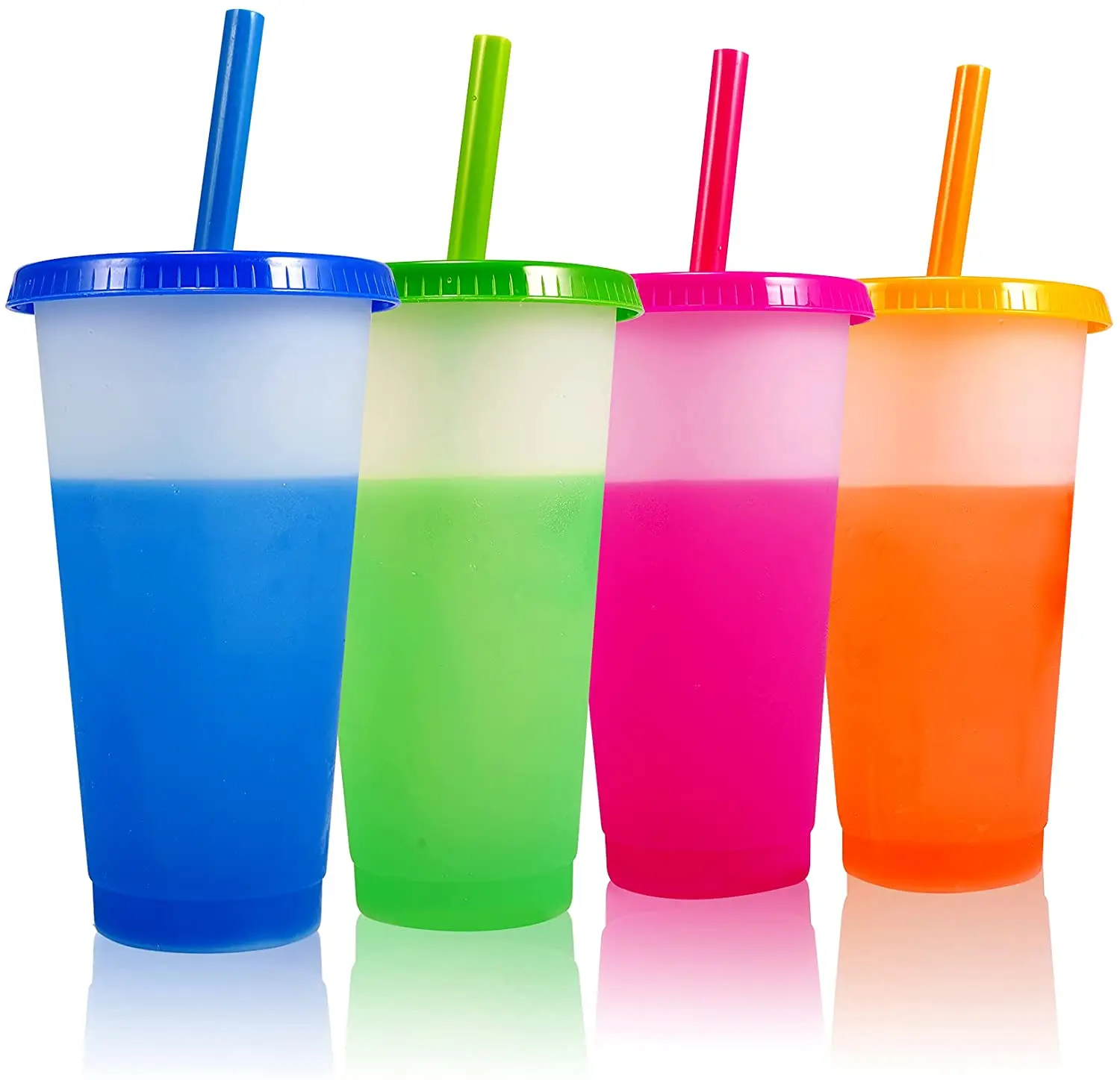 

Color Changing Cups Tumblers Bulk 16oz 24oz Reusable Plastic Cold Tumbler Cup Set plastic Tumblers for Adults Kids, Green,red ,pink,yellow,blue