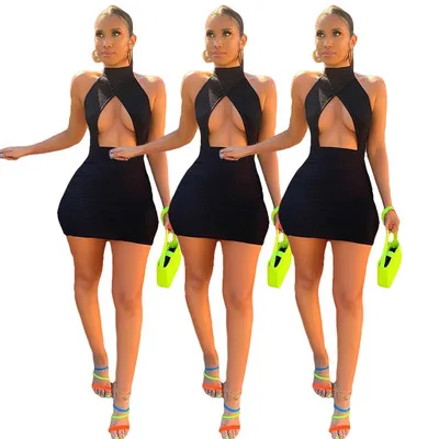 

B35919A Sexy Deep V Sleeveless Summer Bodycon Mini Dress For Women, Shown