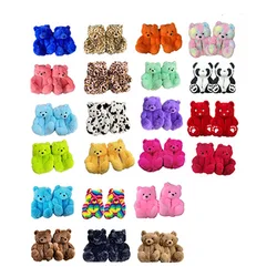 Teddy Bear Slippers 2021 New Arrivals Toddler For Girls Women Winter Warm Cartoon Animal Fluffy Red And Black Fuzzy Blue Kids
