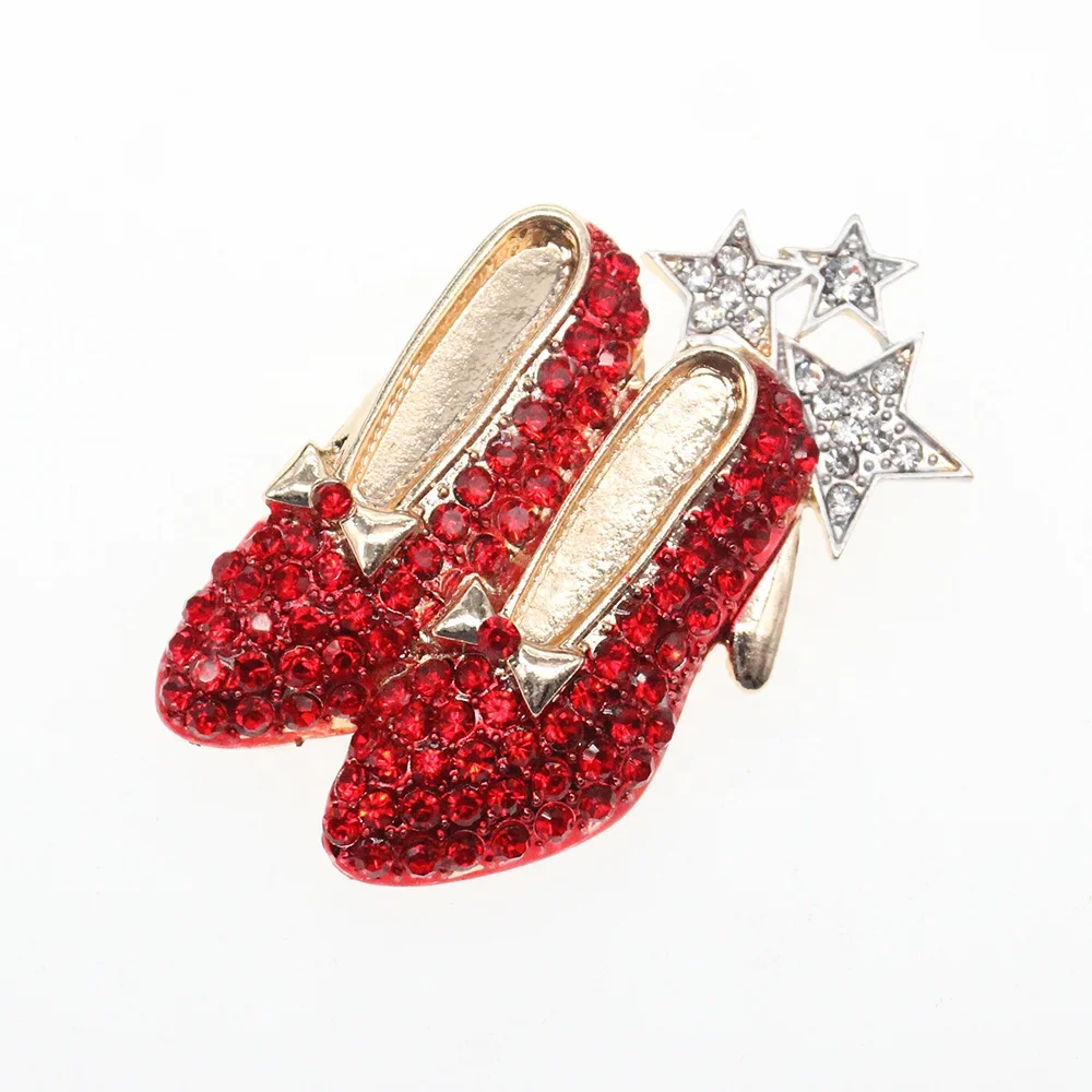 

55mm red rhinestone Brooch with stars , Crystal Red Shoes rhinestone Broach, Wizard Of Oz shoe rhinestone brooch