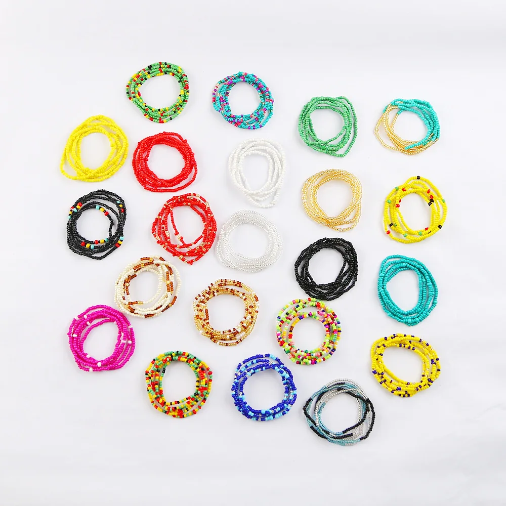 

New colorful Bohemian style Double row bead body belly chains body Bikini jewelry fashion elastic waist summer beach chain, Picture or customized