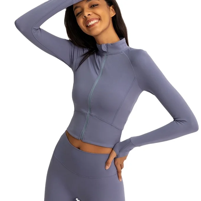 

Women Sports Coat Sexy Style High Quality Tops Wholesale Workout Running Sports Fitness Gym Clothes Ladies Long sleeve, 4 colors:black,yellow,red,purple