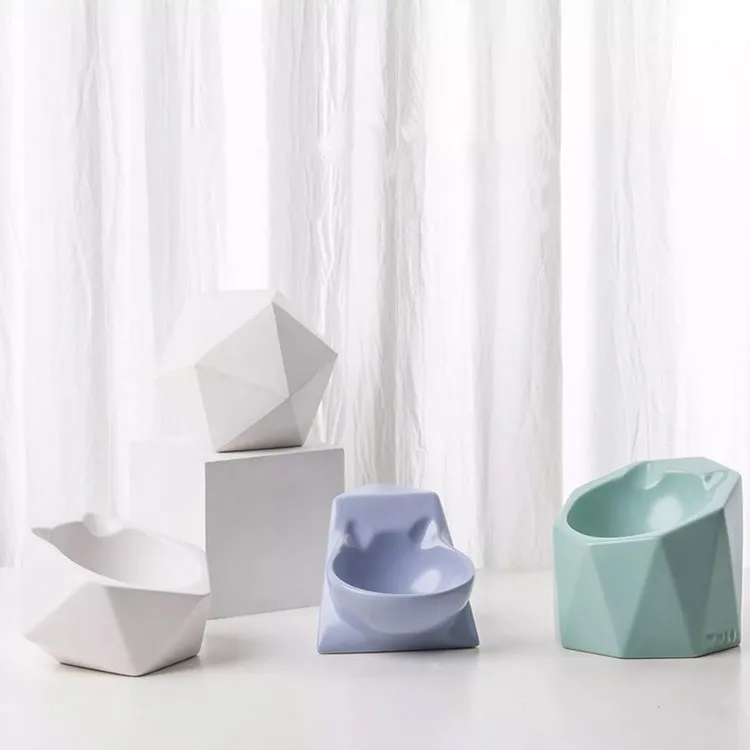 

2020 New Ceramic Pet Bowl Fashion Cat Ear Flat Face Pet Cat Bowl, As picture