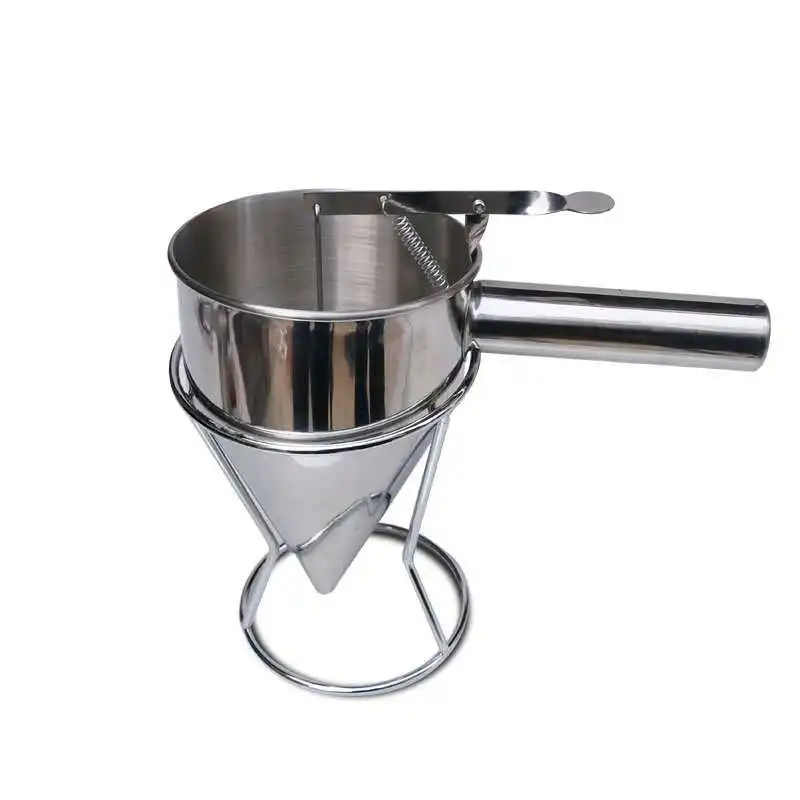 

BB053 Wholesale Octopus Balls Tools Batter Separation Funnel Kitchen Stainless Steel Conical Funnel with Rack, As picture