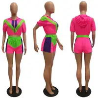 

*GC-86970534 2020 new Wholesale Hot sale women summer plus size gym fitness sports 2 piece neon hoodie tracksuit short set