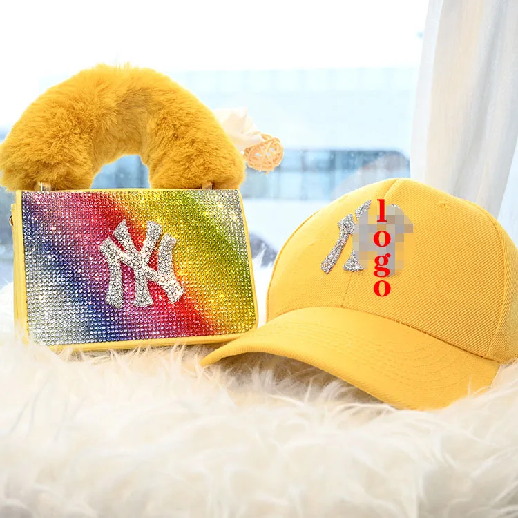 

Custom logo 2021 hat and matching bag ny hand bags and hats yankees purses and handbags set, Multi color