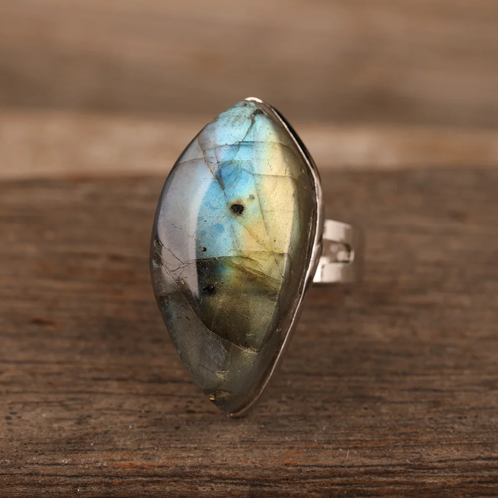 

Fashion labradorite band ring gold plated Natural Flashy Freeform gemstone cuff ring