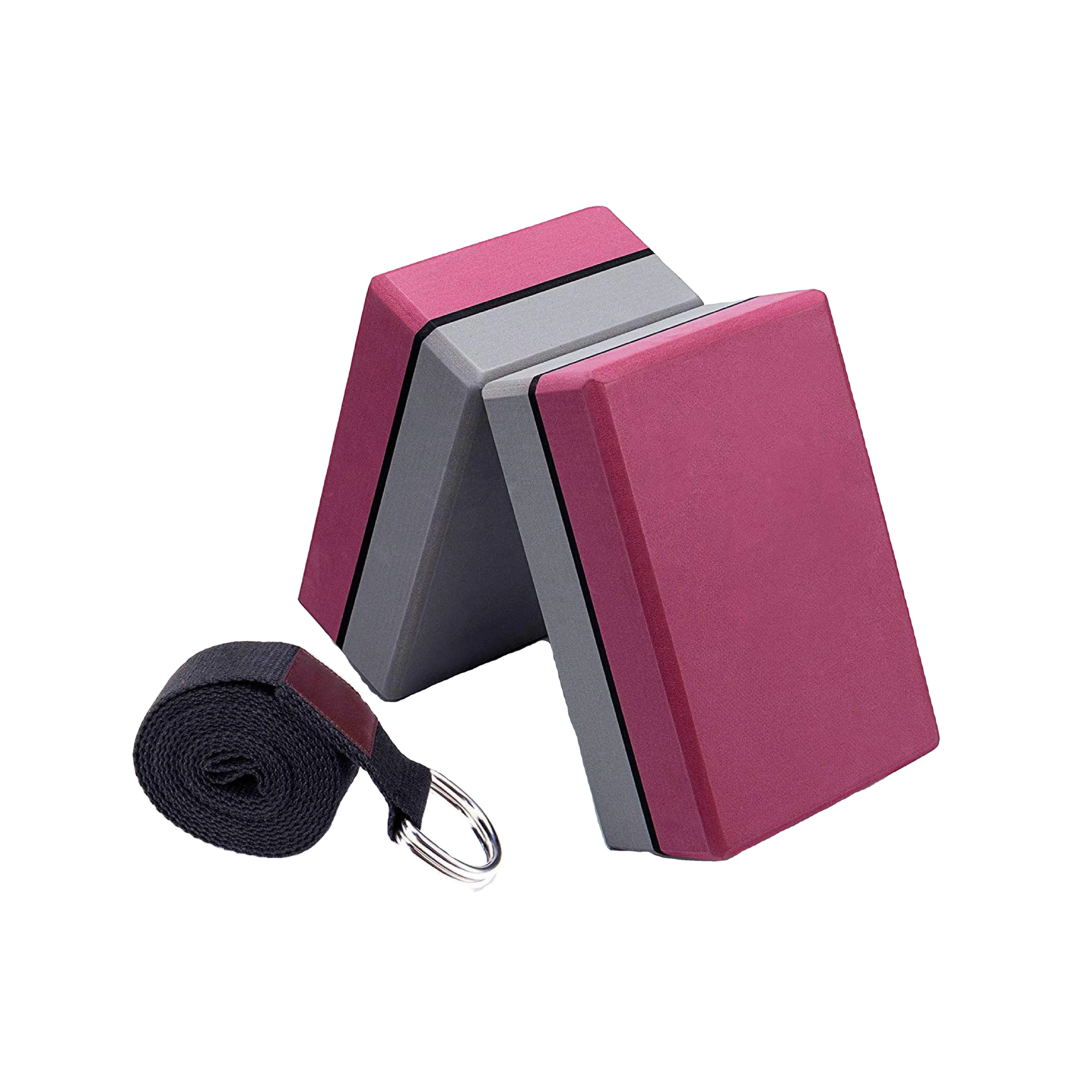 

high density eva foam yoga block cotton yoga strap for stretching, Purple,blue,black,or customized