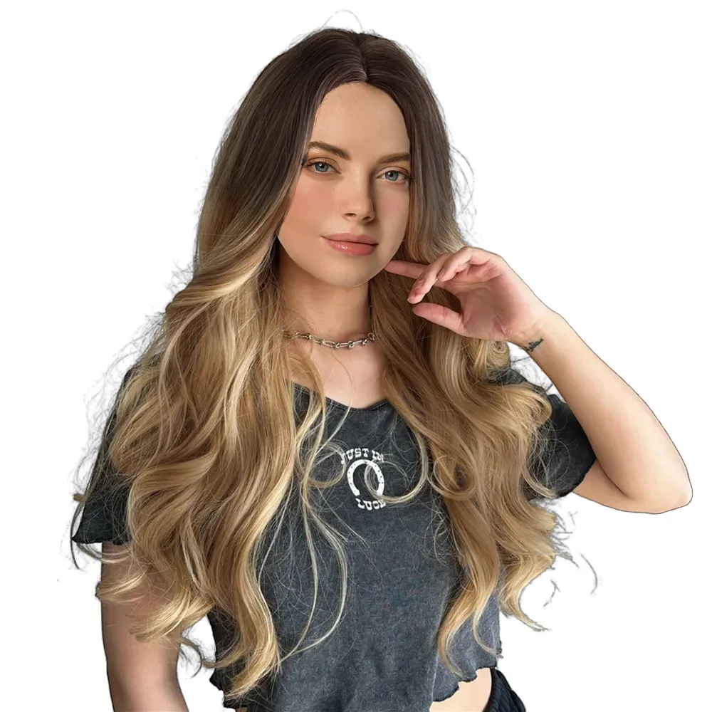 28 Inch Long Kinky Curly Brown Lace Front Synthetic Wigs Human Hair Pre Plucked For Ladies Daily