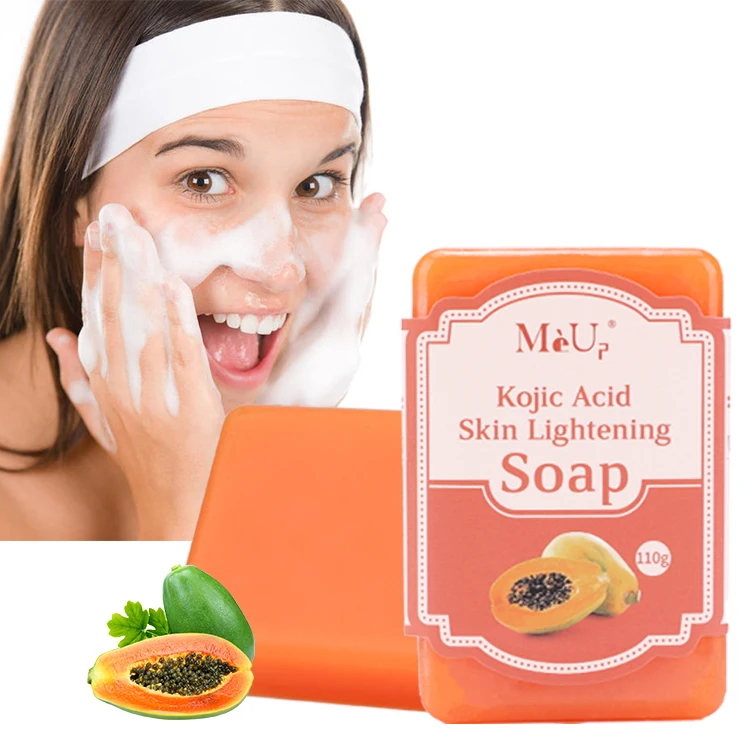 

Wholesale Handmade Manufacturing 110g Natural Organic Care Skin Whitening Bath Body Toilet Papaya Kojic Acid Soap, Orange pink,white