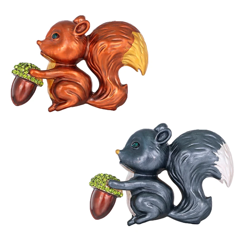 

New Fashion Enamel Rhinestone Animal Squirrel Brooches Pins Vivid Autumn Squirrel Brooch, As picture