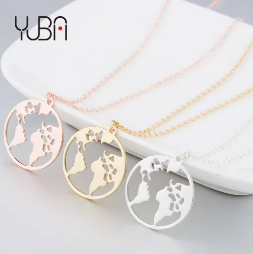 

2021 New Arrival Fashion Style World Map Pendant Necklace for Momen Earth Day Gift For Best Friends Necklacewholesale