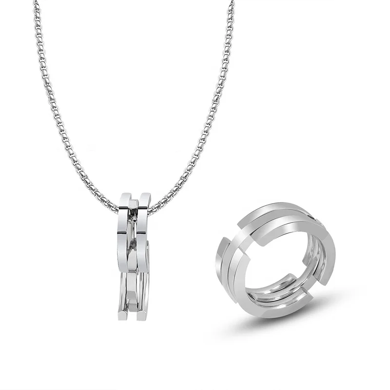 

New High Quality 18K Gold Plated Necklace and Ring Titanium Steel Jewelry Set, Gold color