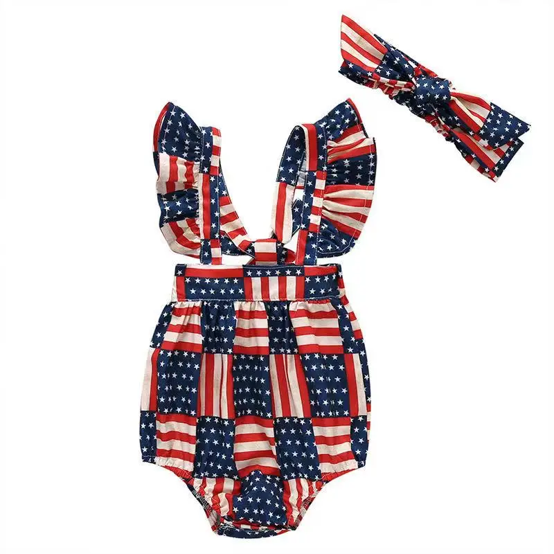 

New Born Girl Clothes Summer Costume Baby Romper Independence Day Quantity Digital Printing Cotton jumpsuits, Picture