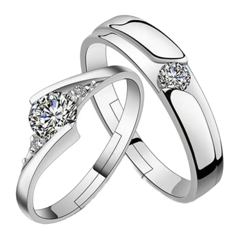 

Fashion Crystal CZ Stone Wedding Engagement Rings for Couples  Ring, Silver