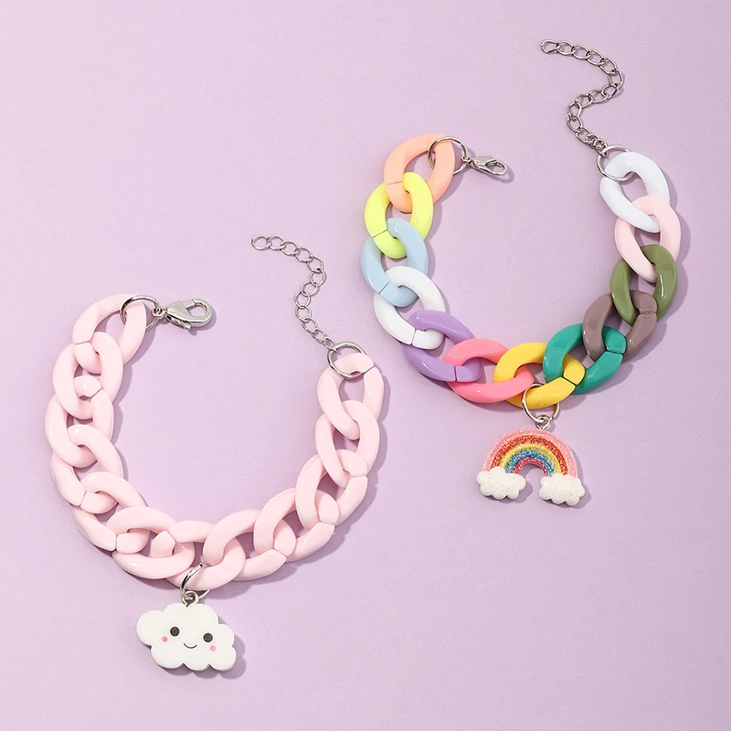 

Wholesale Colorful Chain Cloud Rainbow Bracelet Girl Plastic Jewelry Colorful Cuban Plastic Chain Jewelry