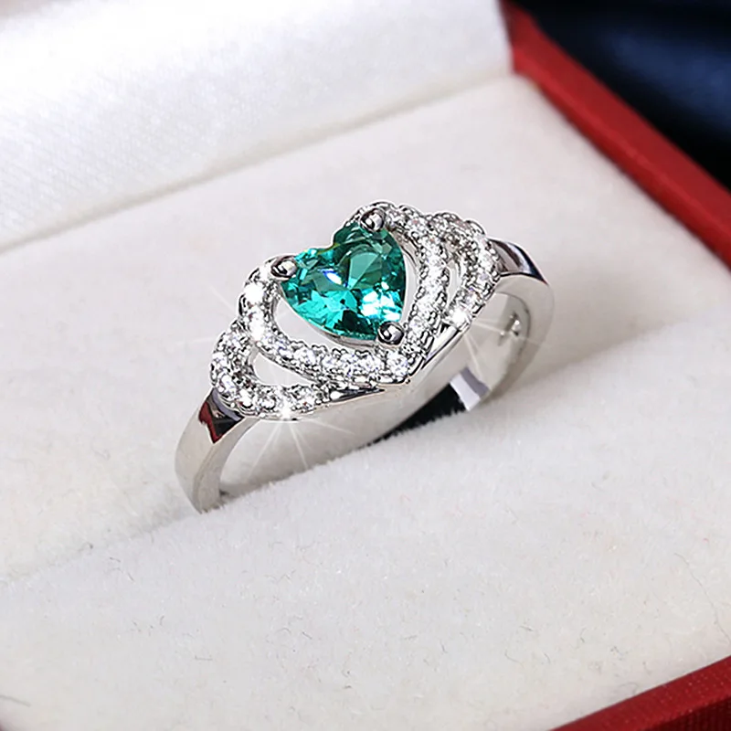 

Fashion Jewelry KYRA0710 Green 3A zircon Heart Shape Ring for women, Silver