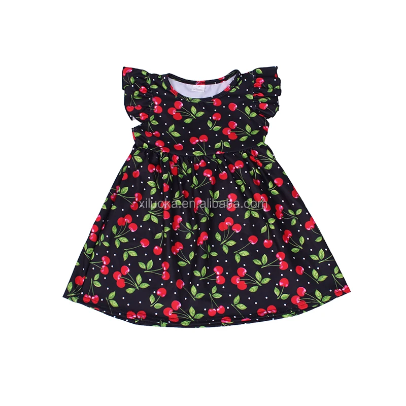 

Summer Floral Print Girl Fashion Dresses Ruffle Sleeve Kids Cherry Dress, Picture