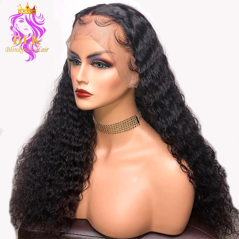 

Glueles with baby hairs deep wave medium length 100% human hair wig shoulder length black color hair