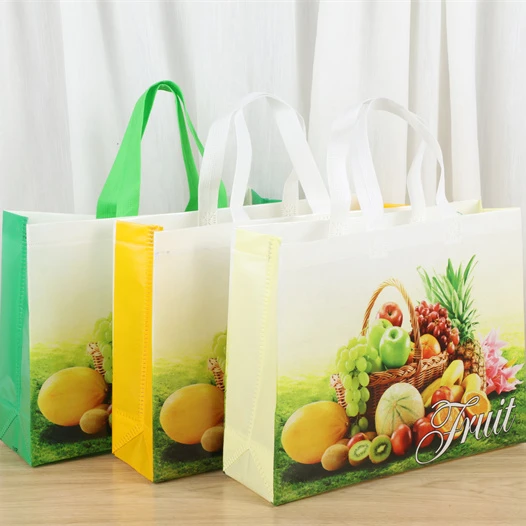 

2021 Hot Selling Fruits Printed Handled Luxury Gift Non Woven Shopping Bags