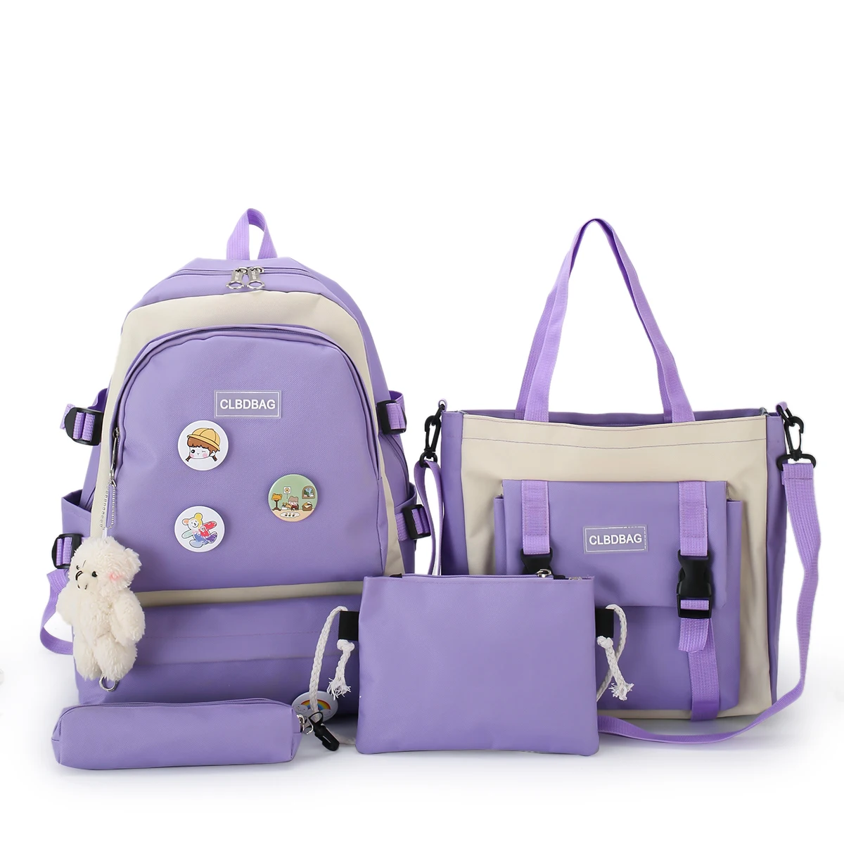 

Women Canvas Backpack 4 pcs Set Large Capacity School Bag for Teenagers Girls Fashion Travel Rucksack Bag, Black ,pink,yellow,blue