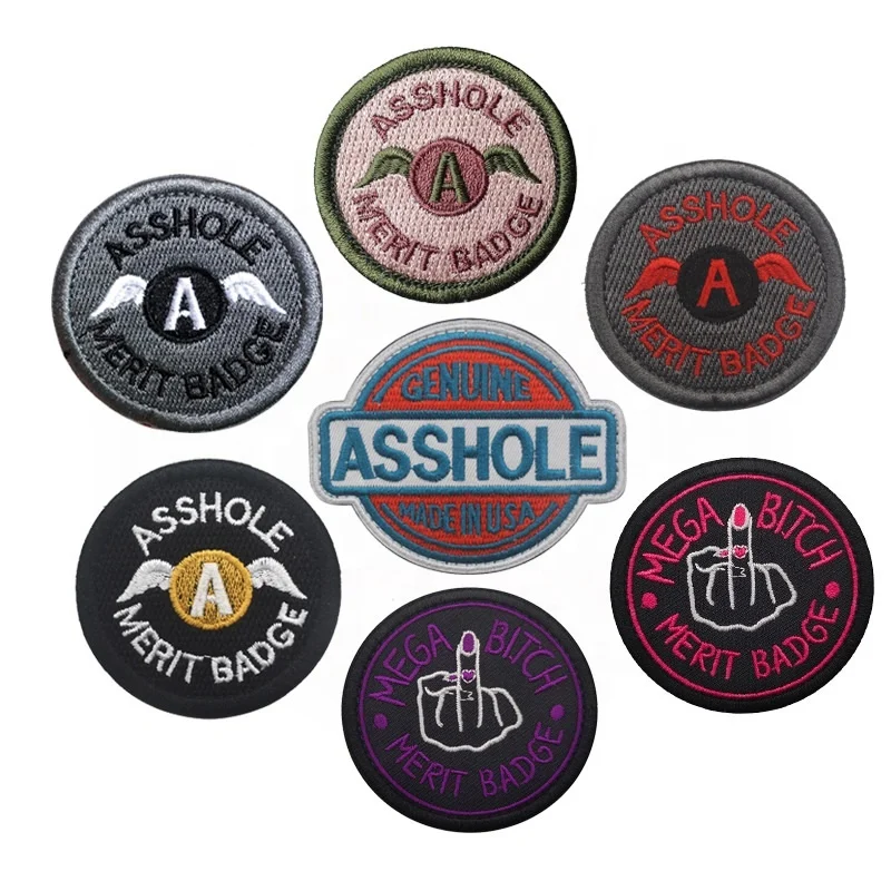 

Ready to ship embroidered tactical Patch sets embroidery Ashole Merit Badge with hook and loop backing