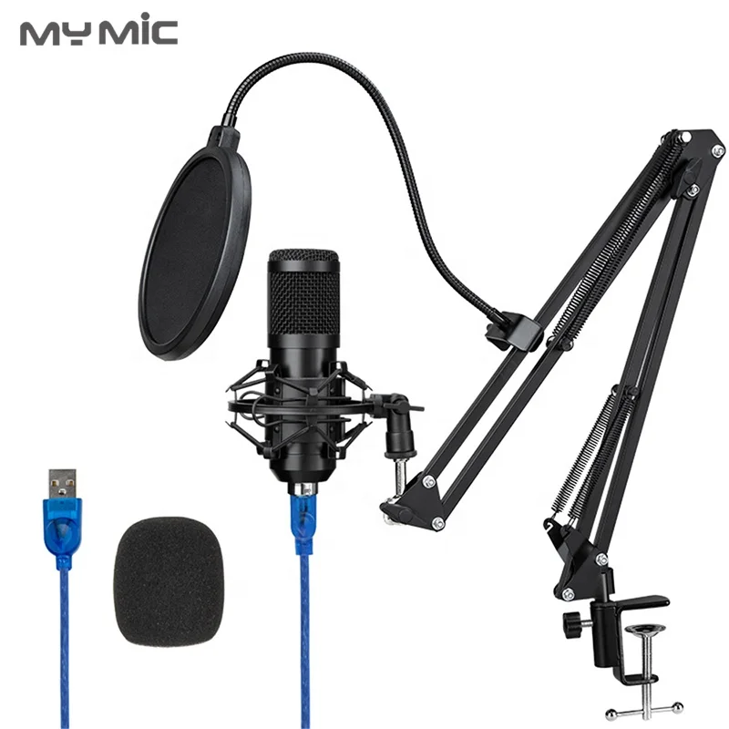 

MY MIC BM600UX Recording Condenser USB Microphone Studio with Arm stand for computer Gaming live Broadcasting, Black