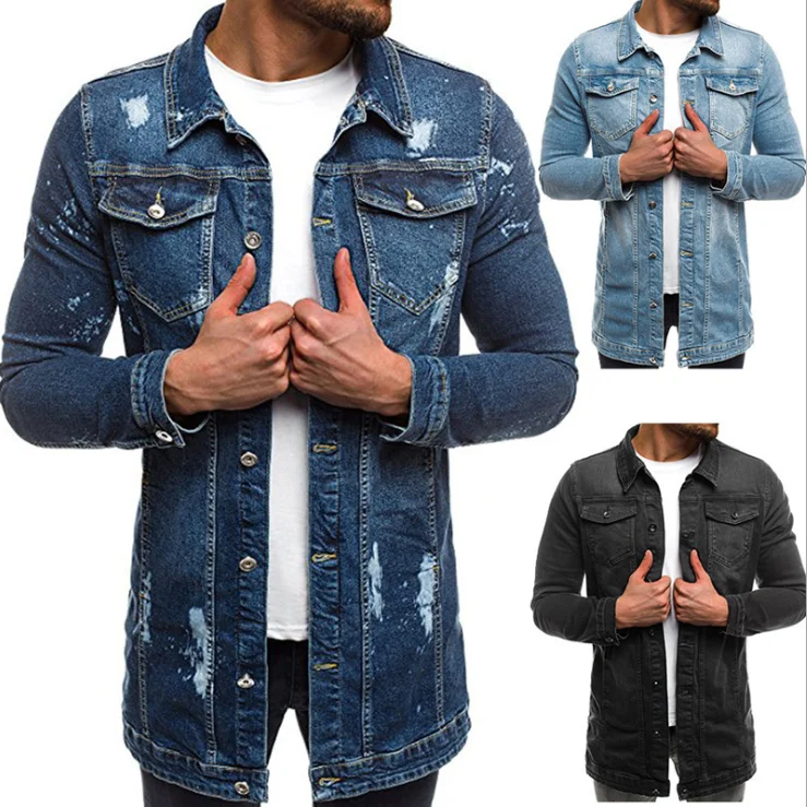 

Fashionable high quality plus size customize Men's long denim jean Jacket