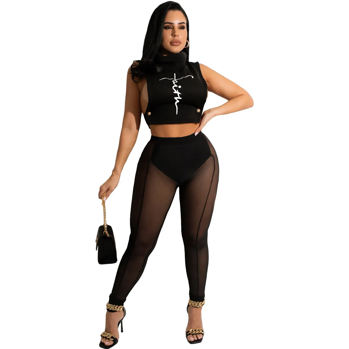 

Women's Clothing Summer Tracksuits 2 Piece Tank Tops Leggings Sexy Outfits See Through Mesh Sets