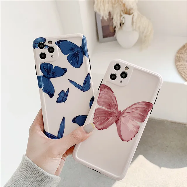 

Phone Case for iPhone 12 mini 11 Pro Max Case X XS XR SE Blue Butterfly Cover 7 8 plus Casing