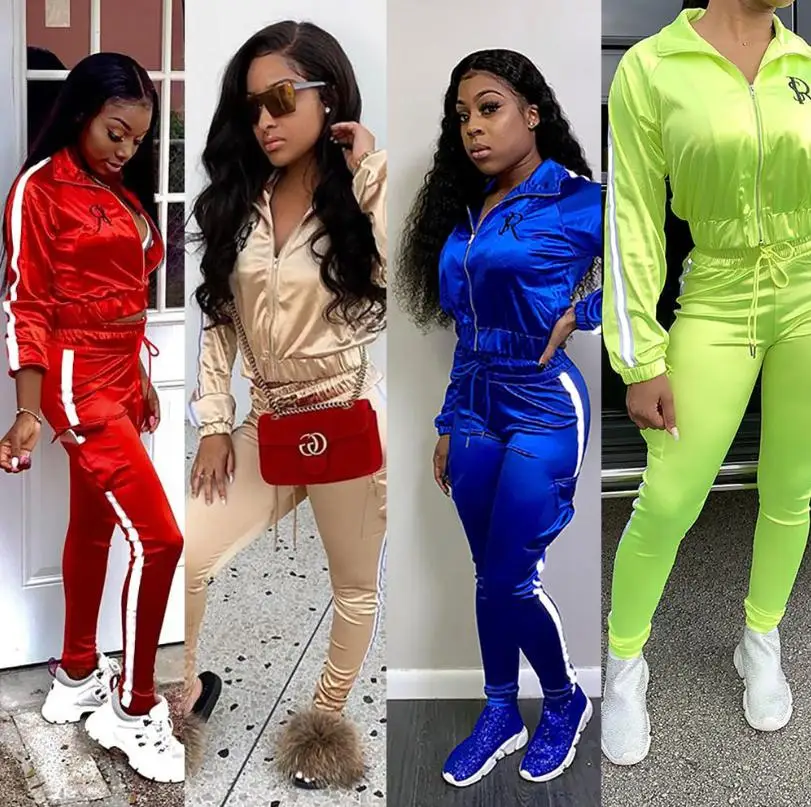 

Colorful Sports Suit Women Plain Tracksuit Set 2 Piece For Jogging, As pictures