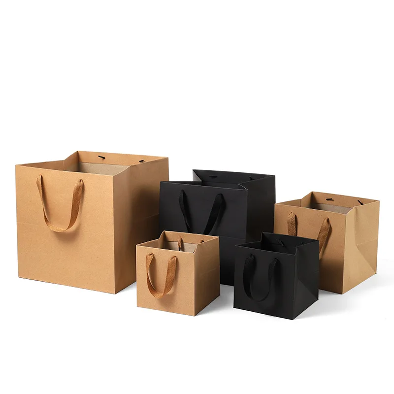 

Kraft paper fruit and flower packing bag large square bottom bake takeaway bag handbag gift bag wholesale customization