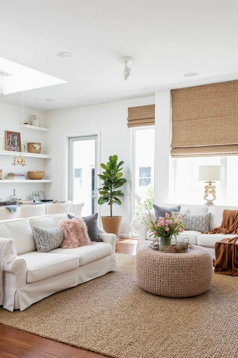 Modern sectional with wipeable fabric in family room