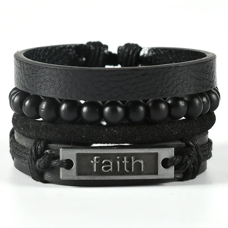 

Fashion Faith Leather Woven Alloy Bracelets for Women Mens Jewelry