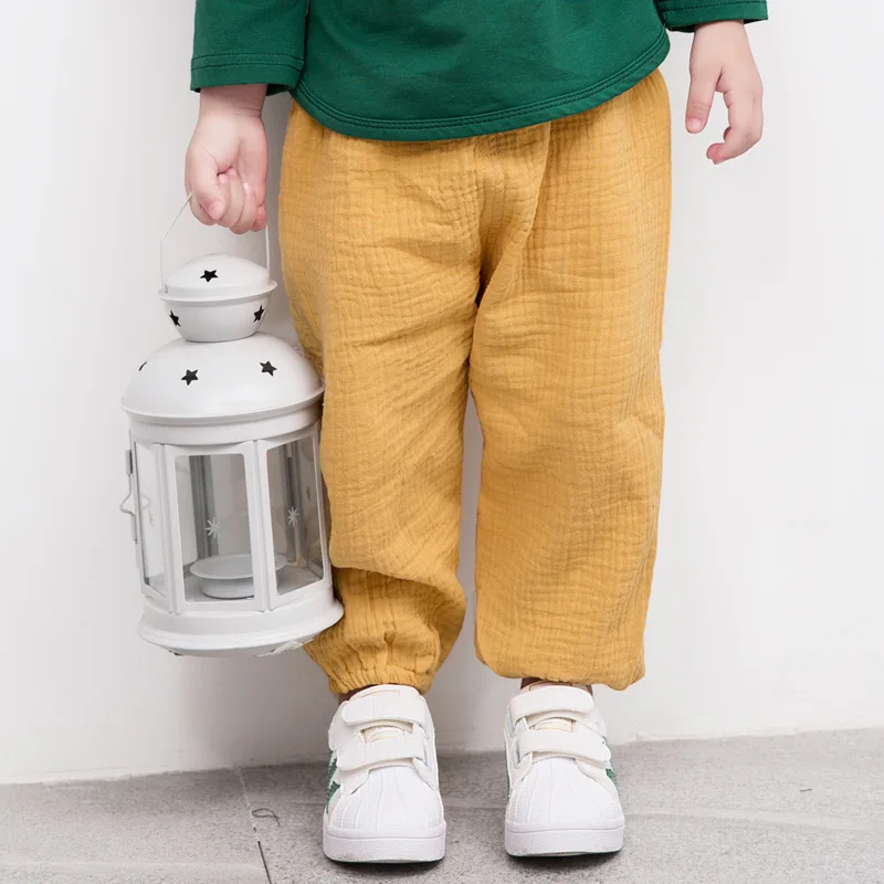 

lyc-487 Baby Boys Girls Pants Summer cotton Straight Long Pants Kids Clothes Children cotton Linen Pleated Casual Trousers