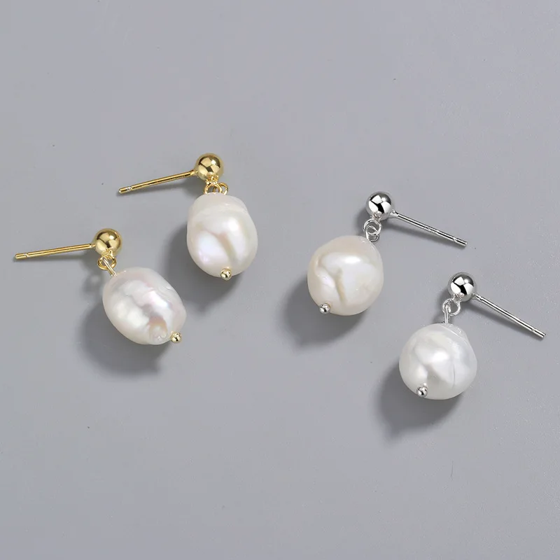 

Dainty 925 Sterling Silver Irregular Pearl Stud Earrings Hypoallergenic 925 Silver Baroque Pearl Dangle Earrings For Women