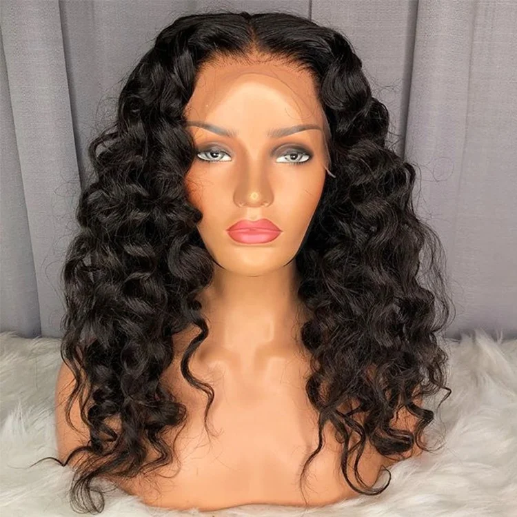 

Super Loose Wave Wig 18Inch 150% Natural Black Italian Yaki Wig Peruvian Human Hair Cheap Lace Frontal Wig