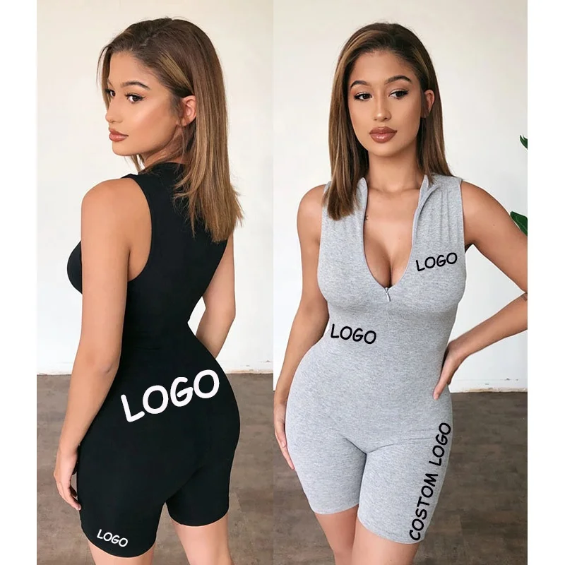 

Free Shipping Custom Wholesale Summer Women Sexy Sleeveless Spaghetti Strap Sport Bodycon Romper Short Jumpsuit, Customized color