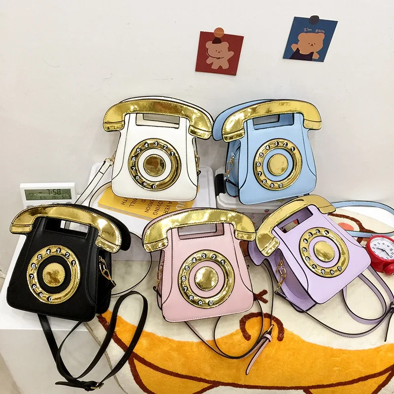 

2022 New Handbags Korean Style Messenger Small Fashion Girls Cute Telephone Shape Purse Ladies Hand Bags For Women, Black,white,pink,purple,blue