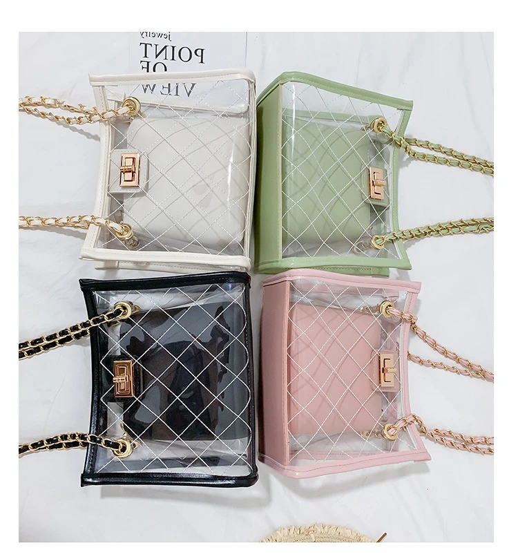 

Wholesale Transparent Clear Pvc Women Handbags Fashion Tote Beach Bag Ladies Shoulder Bag, White pink black green