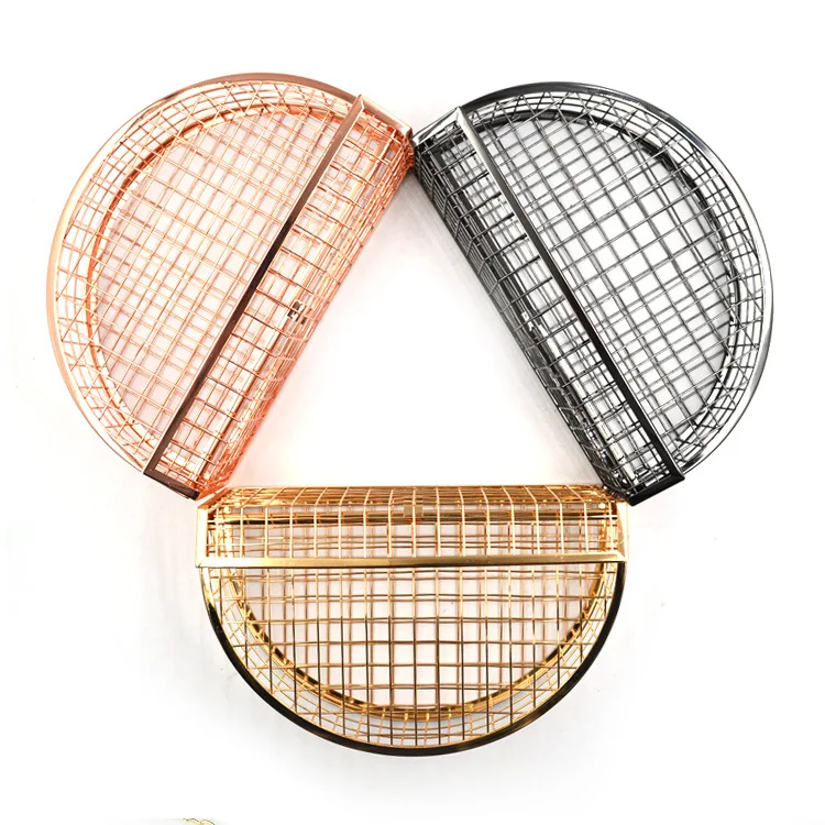 

Metal semicircle hollow dinner bag shoulder messenger chain dinner bag personality mini mental cage bag