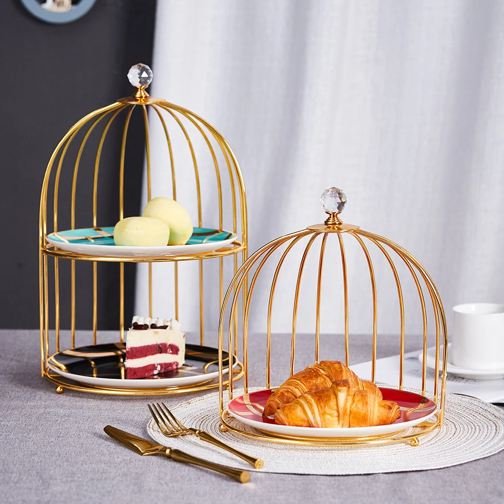 

Afternoon Tea Dessert Snack Rack Table Decoration Birdcage Iron Art Ceramic Cake Stand