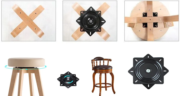 6 inch 360 Degree Rotation Black Square Dinner Table Swivel Plate for Chairs