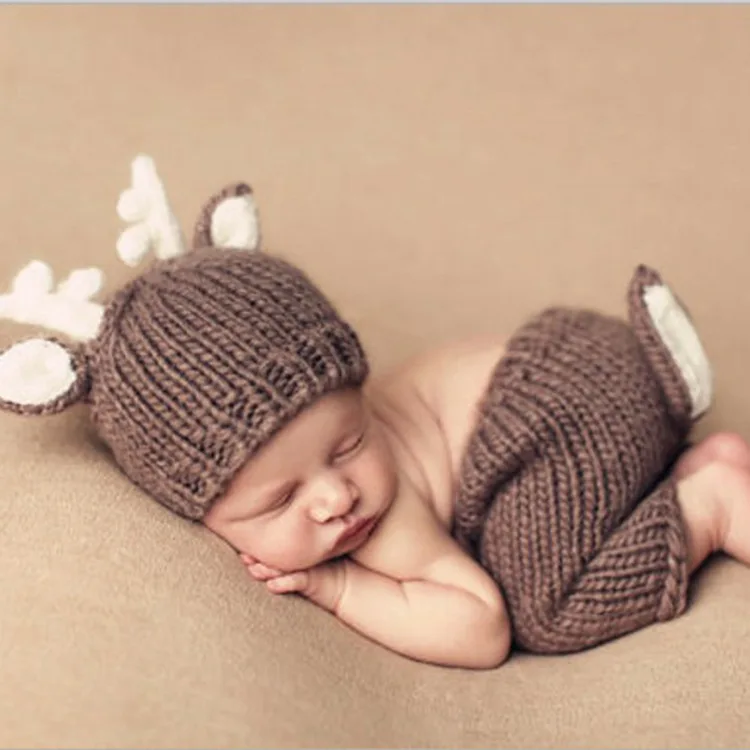 

New Style Handmade Crochet Deer Hat Shorts Set Newborn Baby Photo Shoot Clothing