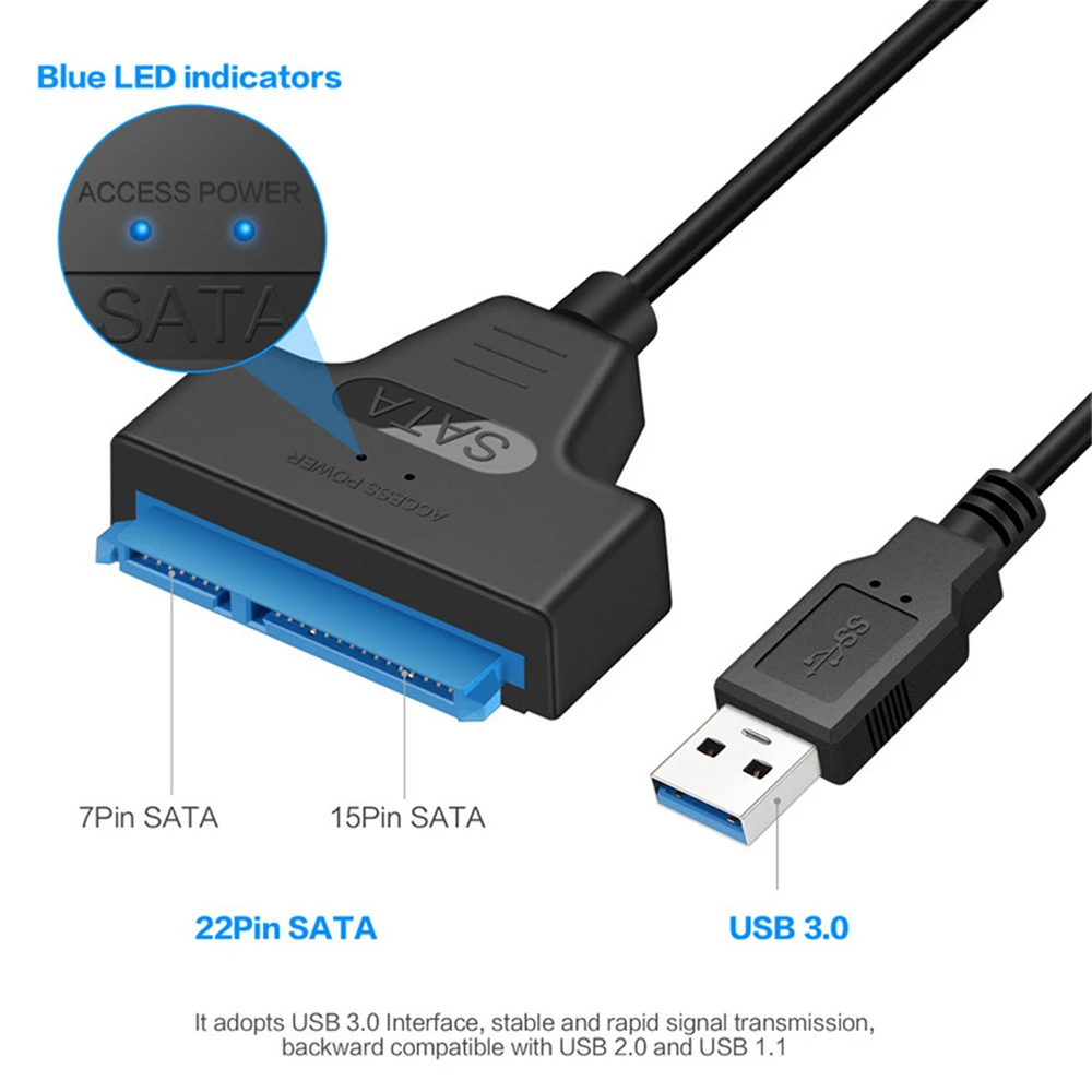 

USB 3.0 to SATA Adapter Converter Cable 22Pin SATAIII to USB3.0 Adapters to 2.5" SATA HDD SSD
