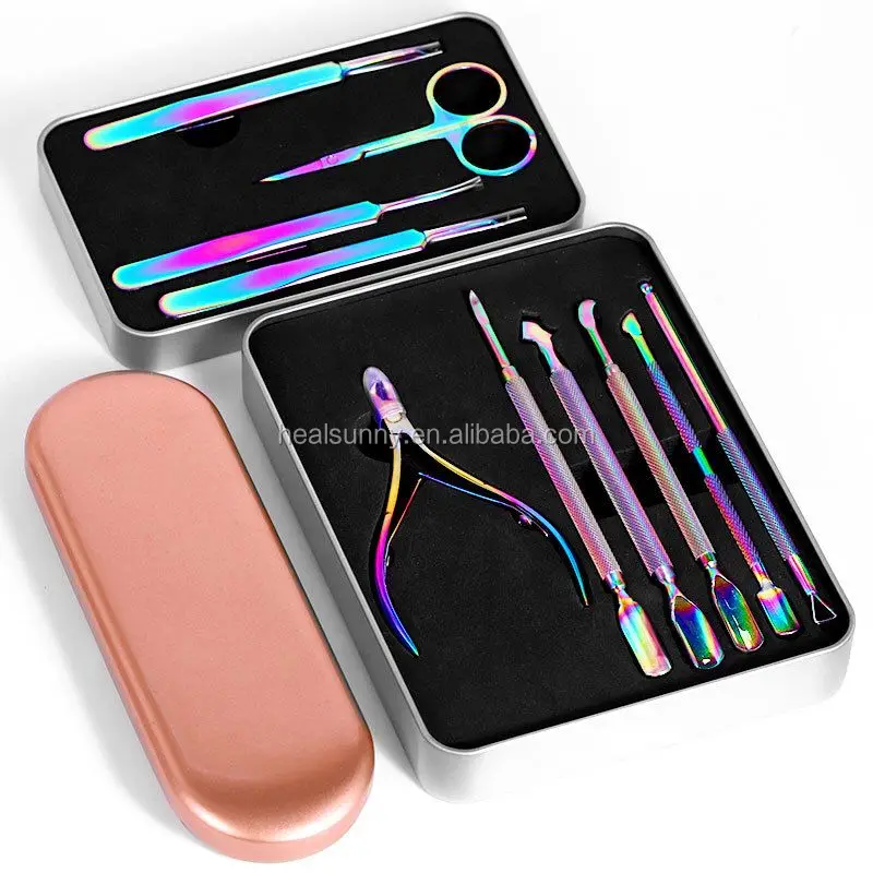 

Wholesale professional 6pcs nail care tools set private label dead skin pliers multi color titanium cuticle pusher kit, Customer option