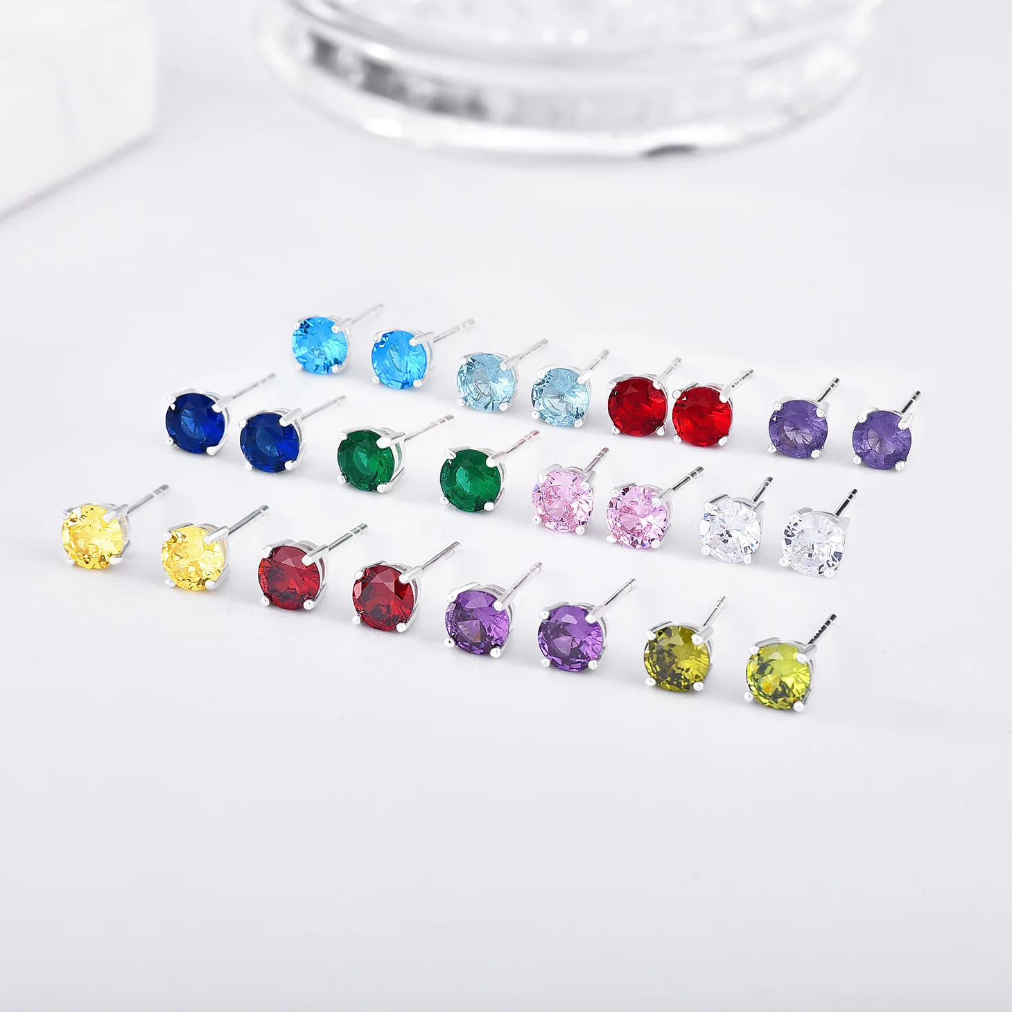 925 Sterling Silver Round AAAA+ CZ Birthstone Stud Earrings Basic Earrings for Men & Women