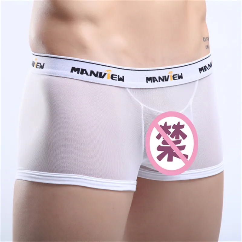 

2021 Summer Men Sheer Mesh Underwear See Through Transparent Boxer Shorts