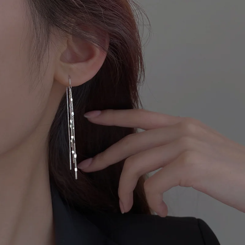 925 Sterling Silver Tassel Earrings Women's Light Luxury 2022 New Fashion Long Style Earrings Trend Versatile Pieces